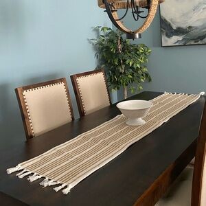 HEARTH & HAND Magnolia Jute/Cotton Stripe Table Runner Tassel Coastal Boho READ
